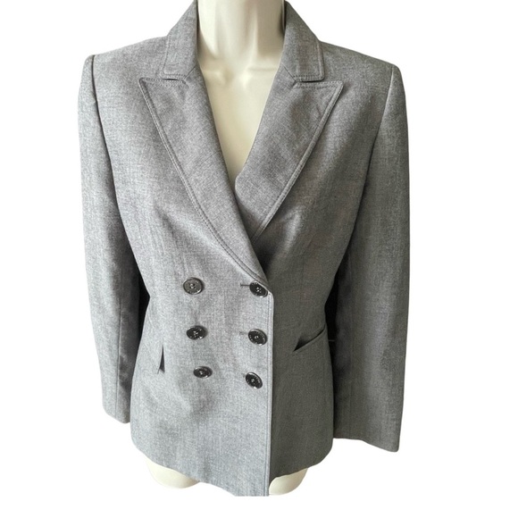 Tahari Arthur Levine Double Breasted Blazer Size 4 Grey Lightweight Career Work - Picture 4 of 12